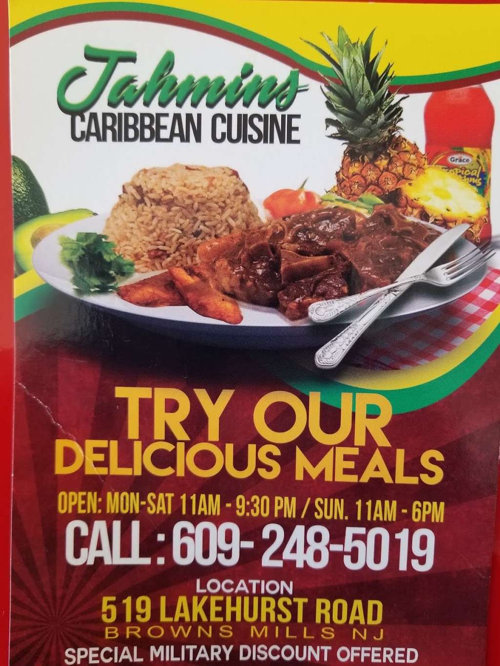 Jahmins Carribean Cuisine | 519 Lakehurst Rd, Browns Mills, NJ 08015 | Phone: (609) 248-5019