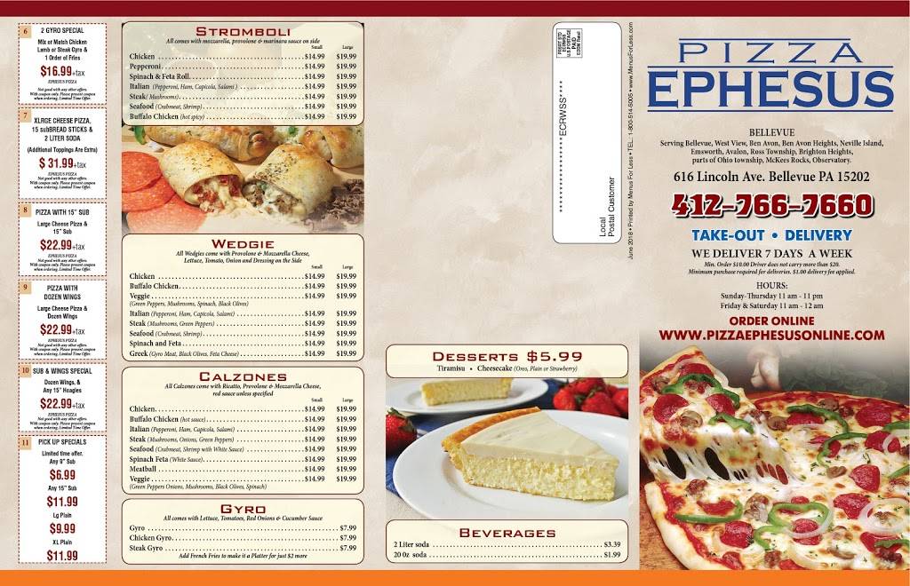 Pizza Ephesus | 616 Lincoln Ave, Bellevue, PA 15202, USA | Phone: (412) 766-7660