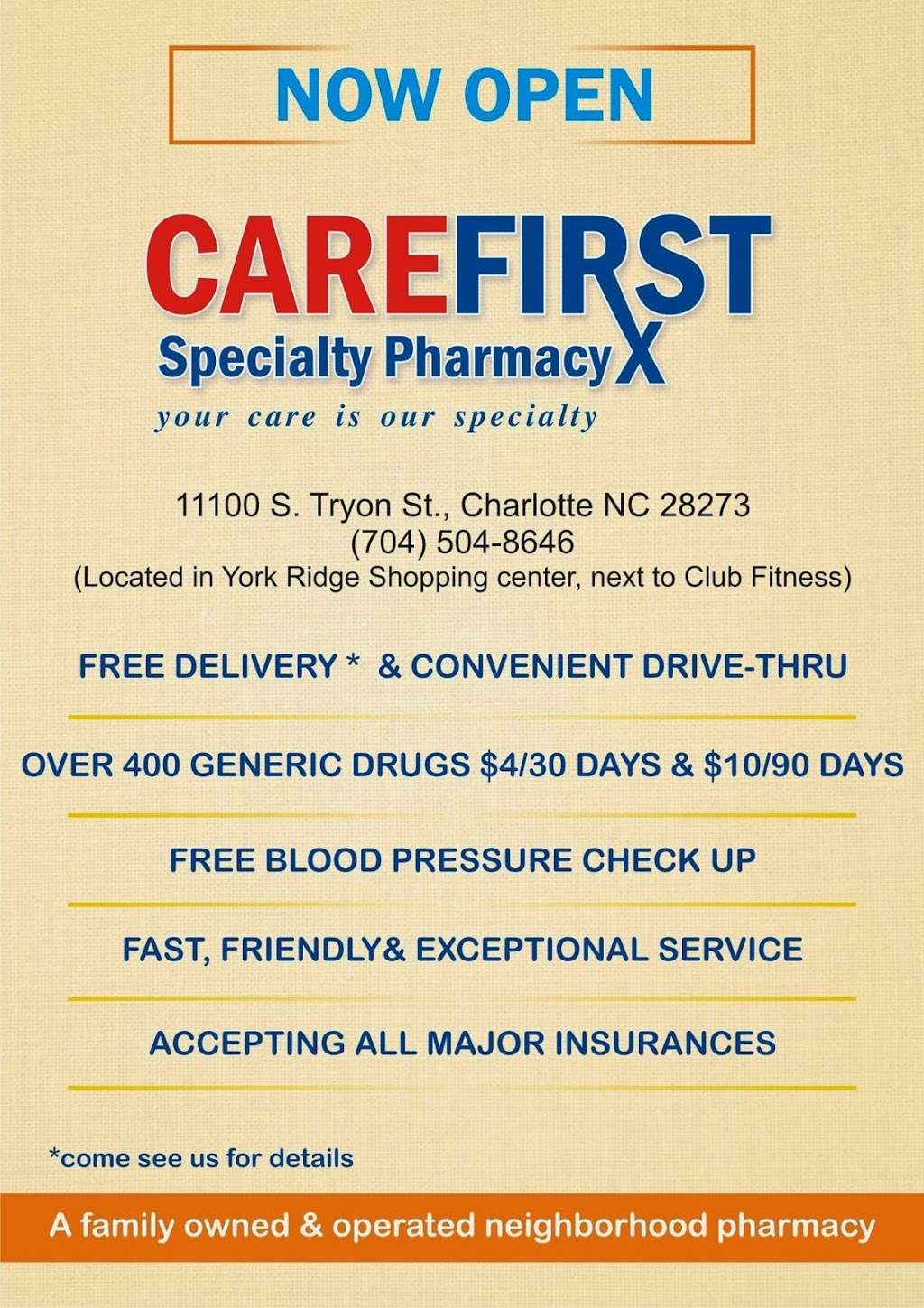 CareFirst Specialty Pharmacy | 11100 S Tryon St, Charlotte, NC 28273, USA | Phone: (704) 504-8646