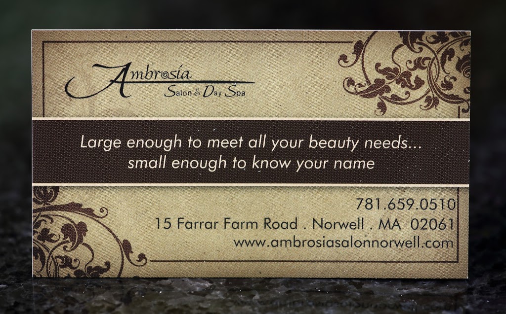 Ambrosia Salon and Day Spa | 15 Farrar Farm Rd, Norwell, MA 02061 | Phone: (781) 659-0510