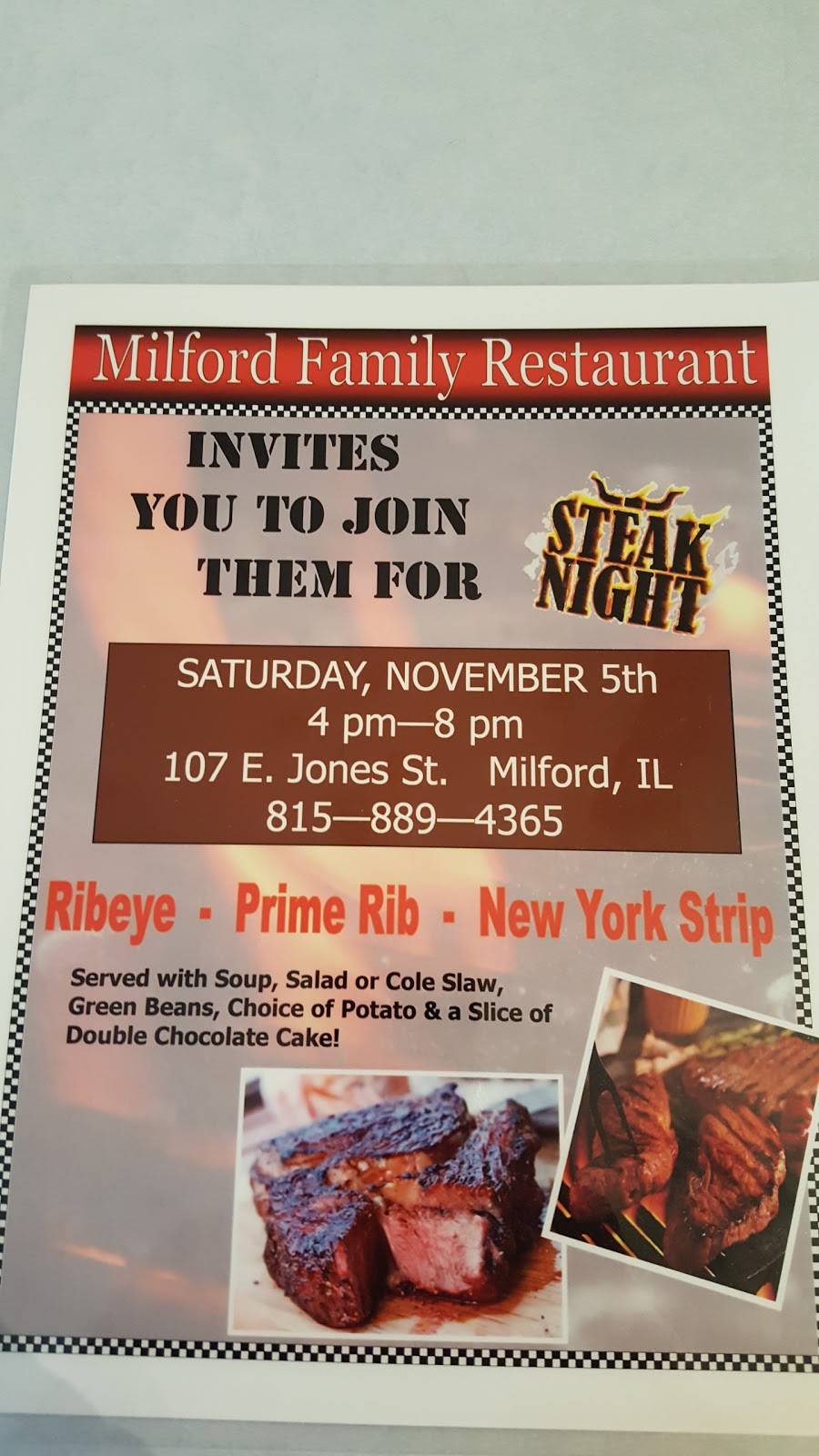 Milford Family Restaurant | 107 E Jones St, Milford, IL 60953, USA | Phone: (815) 889-4365