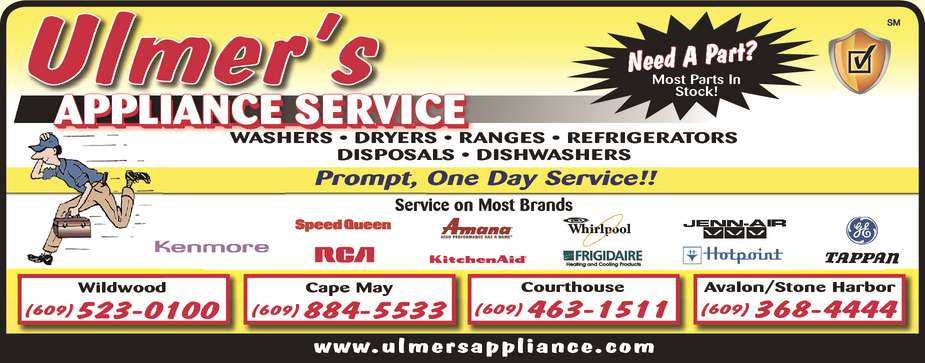 Ulmers SOMERS POINT Appliance Repair Service and Parts | 3130 Asbury Ave, Ocean City, NJ 08226, USA | Phone: (609) 653-9888
