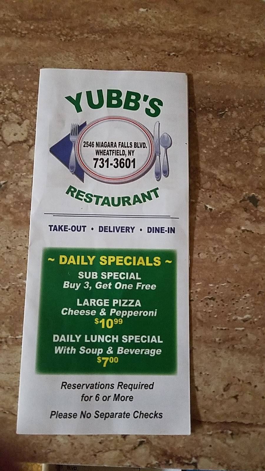 Yubbs Restaurant | 2546 Niagara Falls Blvd, Niagara Falls, NY 14304, USA | Phone: (716) 731-3601