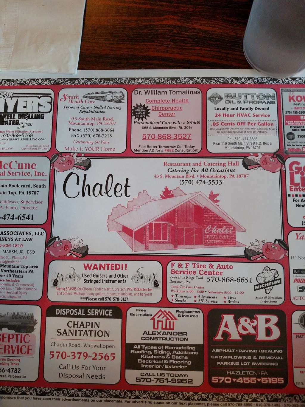 Chalet Restaurant | 43 S Mountain Blvd, Mountain Top, PA 18707, USA | Phone: (570) 474-5533