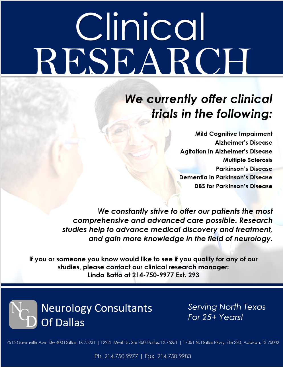 Neurology Consultants of Dallas, PA | 8390 Lyndon B Johnson Fwy Suite 1000, Dallas, TX 75243, USA | Phone: (214) 750-9977