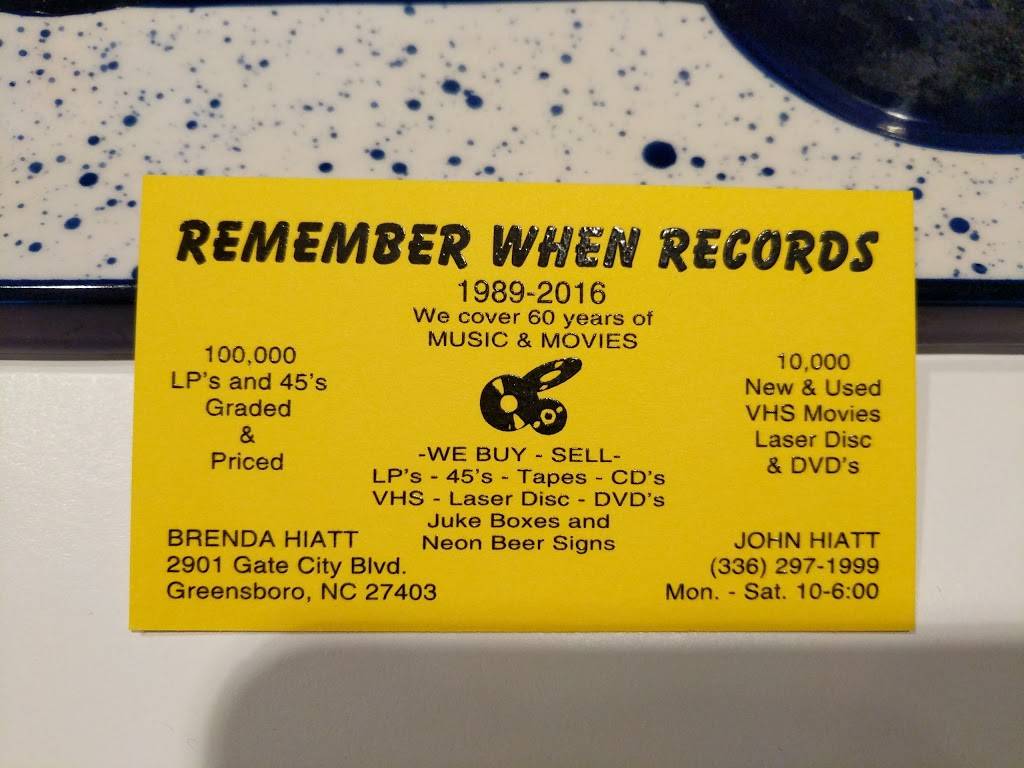 Remember When Records | 2901 W Gate City Blvd, Greensboro, NC 27403, USA | Phone: (336) 297-1999