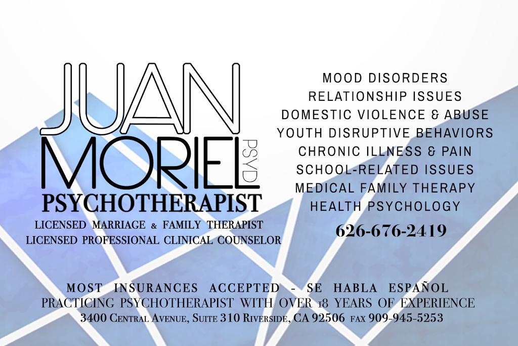 Dr. Juan Moriel Psychotherapy LPCC LMFT PSYD | 3400 Central Ave Suite 310, Riverside, CA 92506, USA | Phone: (626) 676-2419