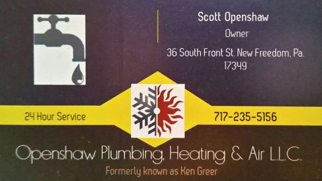 Openshaw Plumbing & Heating & Air | 36 S Front St, New Freedom, PA 17349, USA | Phone: (717) 235-5156