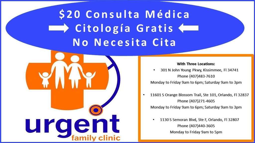 Urgent Family Clinic - $20 Consult | 9214, 11601 S Orange Blossom Trail ste 101, Orlando, FL 32837 | Phone: (407) 271-4605