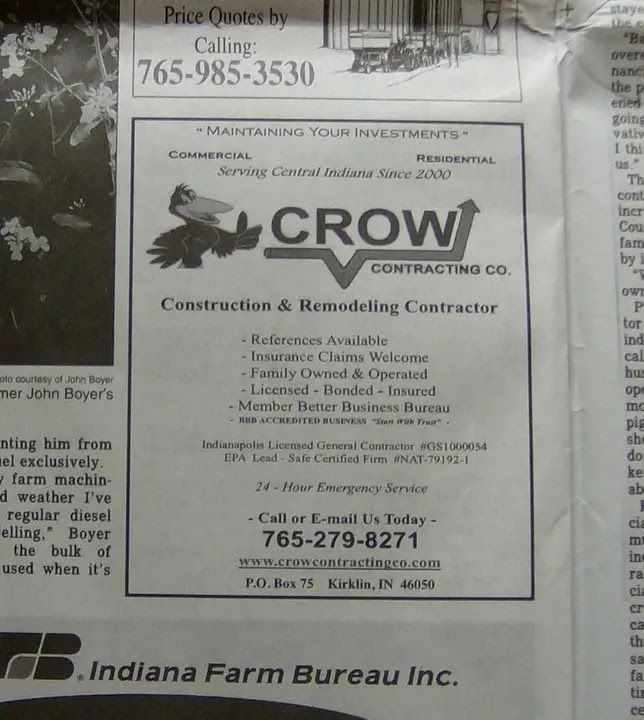 Crow Contracting Company LLC - Indiana Remodeling Contractor | 108 E Clay St, Kirklin, IN 46050, USA | Phone: (765) 279-8271