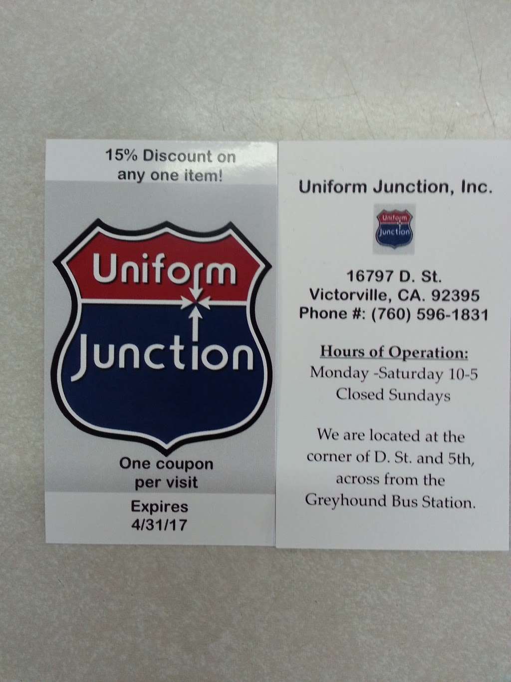 Uniform Junction | 16797 D St, Victorville, CA 92395, USA | Phone: (760) 596-1831