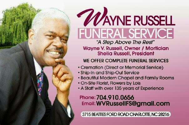 Wayne Russell Funeral Service | 3715 Beatties Ford Rd, Charlotte, NC 28216 | Phone: (704) 910-0656