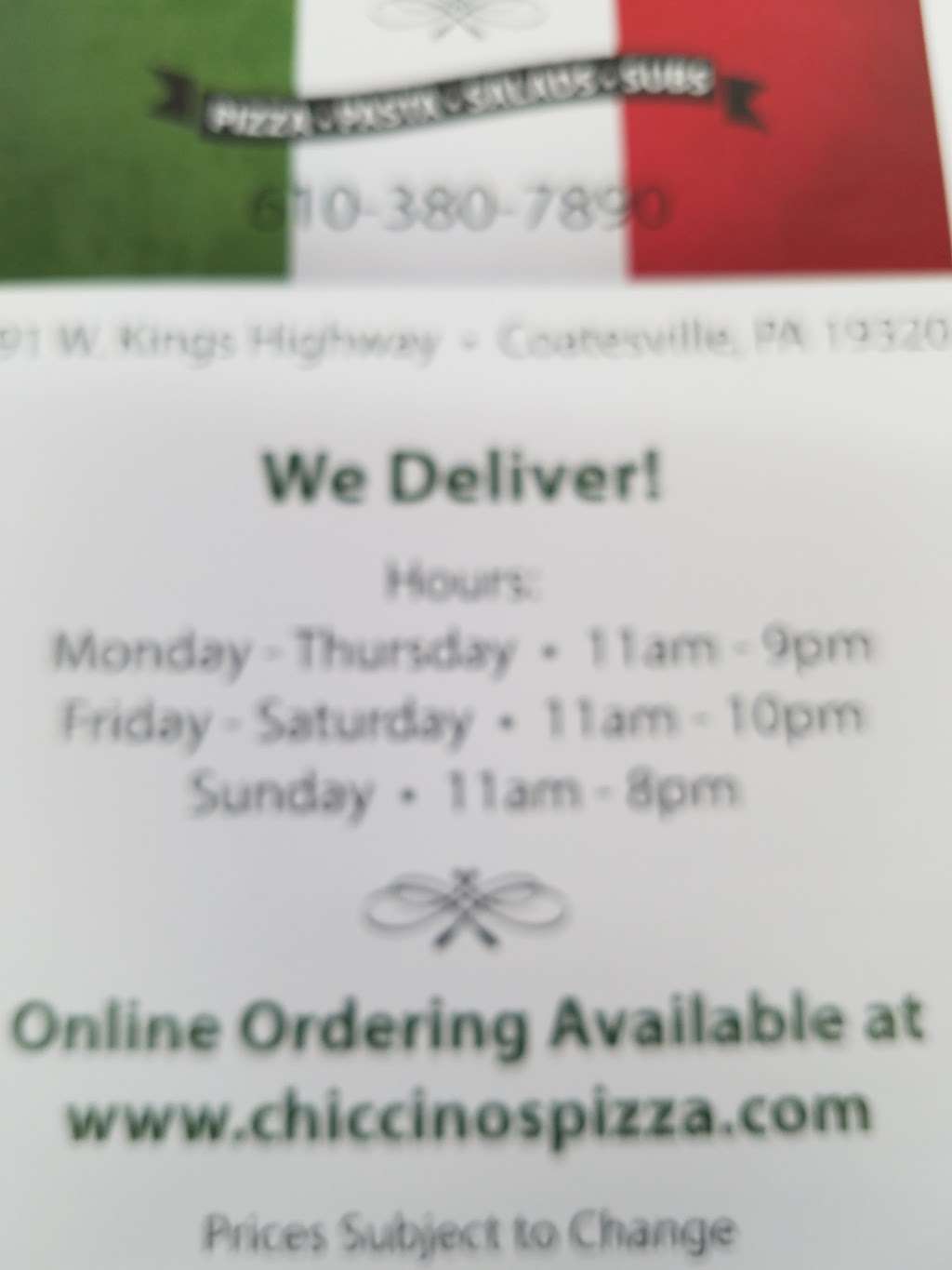 Chiccinos Pizza | 691 W Kings Hwy, Coatesville, PA 19320, USA | Phone: (610) 380-7890