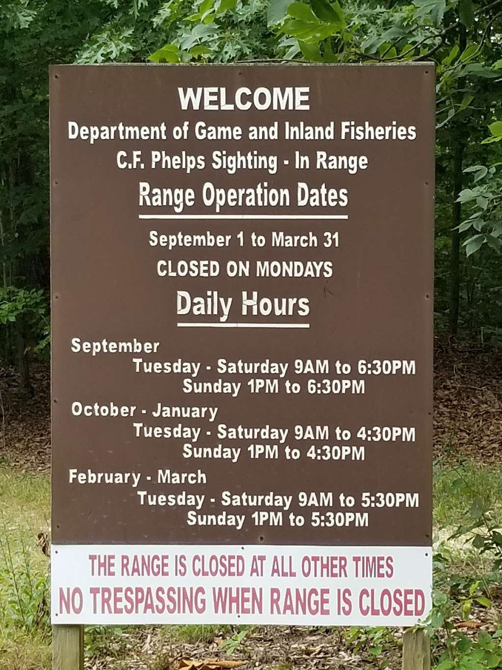 CF Phelps Range Entrance | 14430 Co Rd 632, Sumerduck, VA 22742