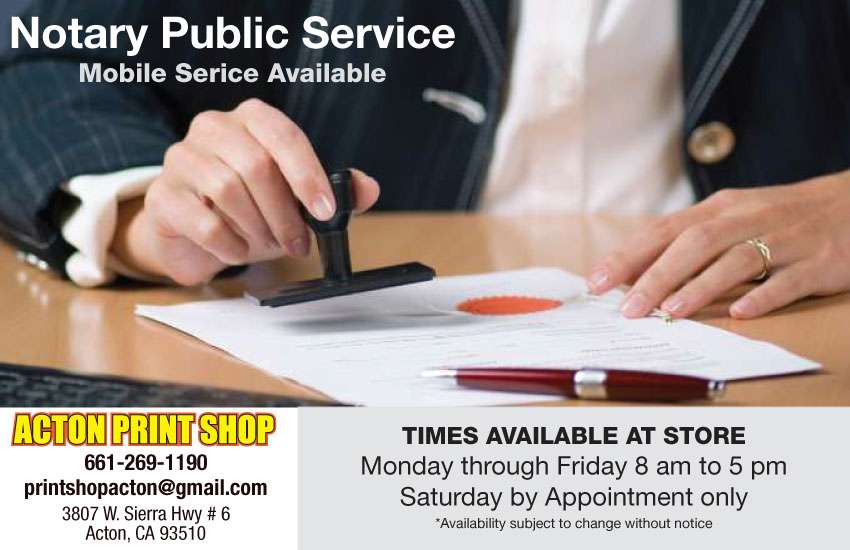 Acton Print Shop | 3807 Sierra Hwy #6, Acton, CA 93510, USA | Phone: (661) 269-1190