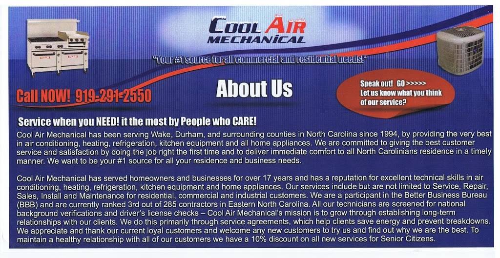 Cool Air Mechanical | 3608 Dewing Dr, Raleigh, NC 27616, USA | Phone: (919) 291-2550