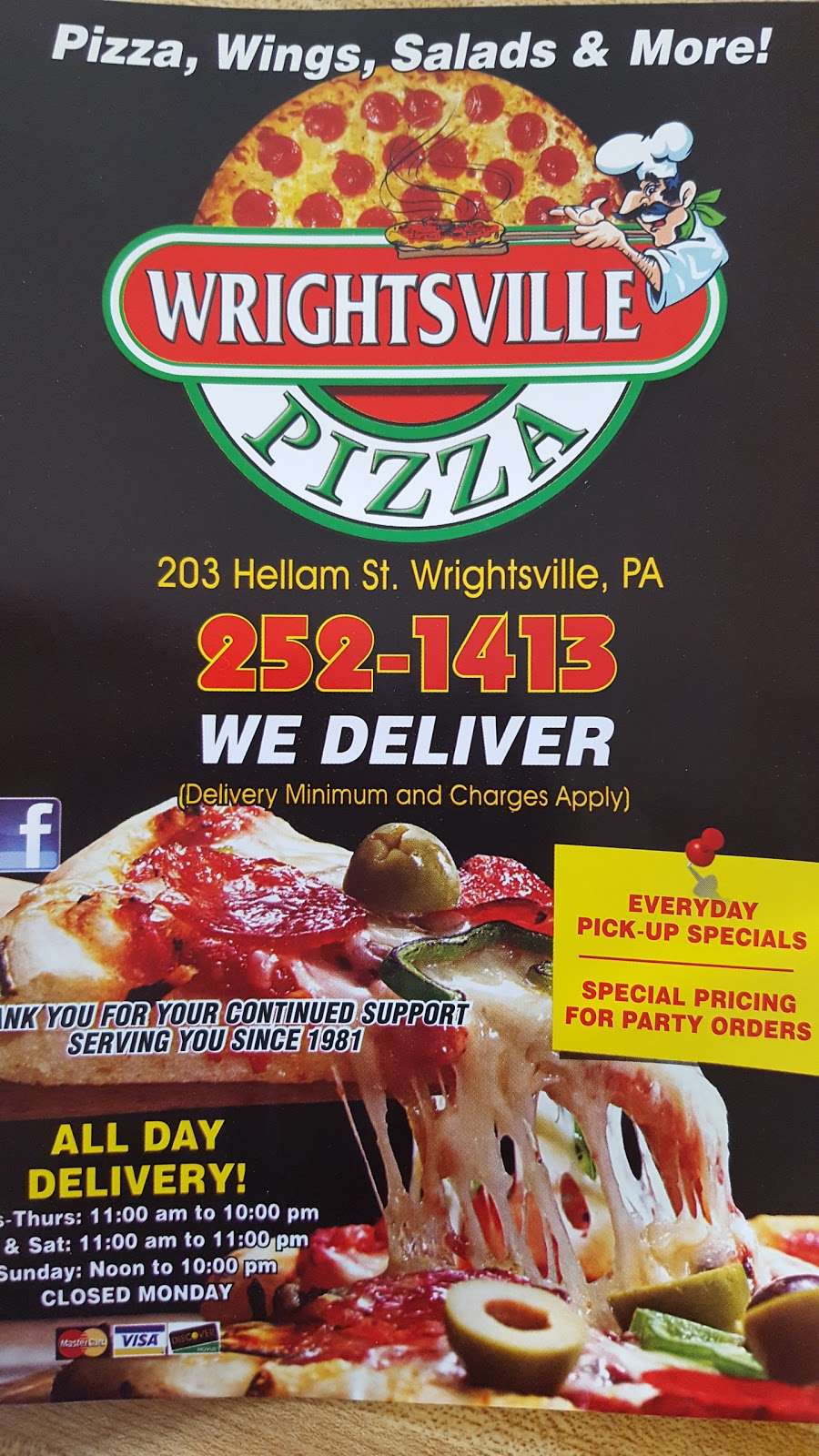 Wrightsville Pizza & Family Restaurant | 203 Hellam St, Wrightsville, PA 17368, USA | Phone: (717) 252-1413