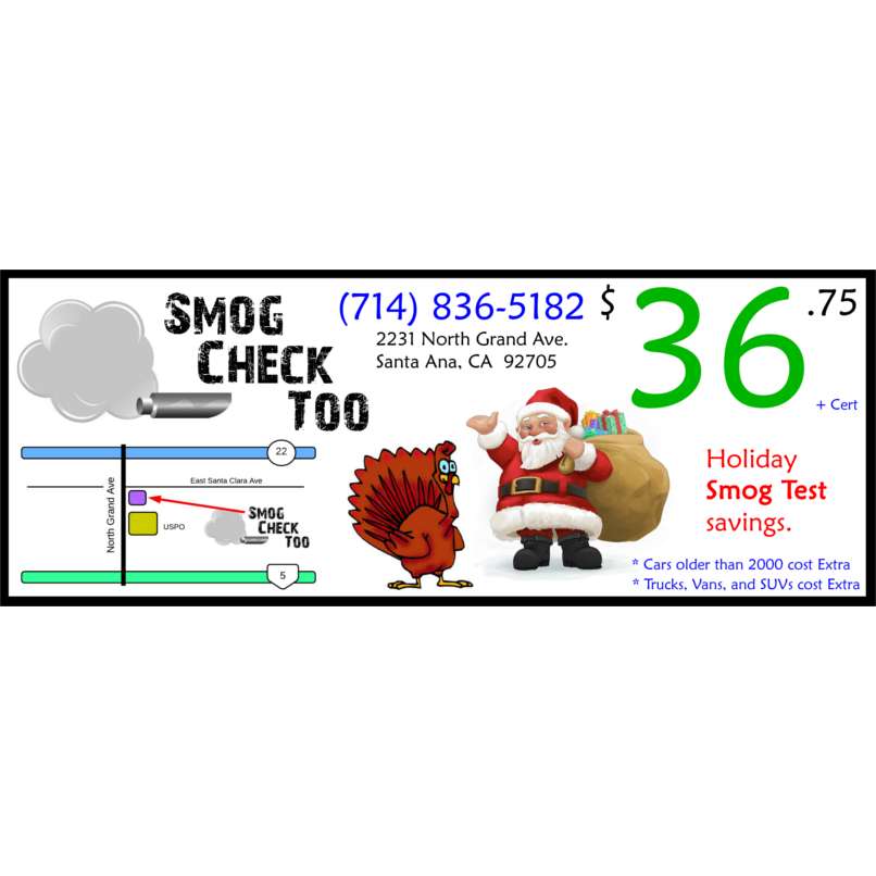 Smog Check Too | 2231 N Grand Ave, Santa Ana, CA 92705, USA | Phone: (714) 836-5182