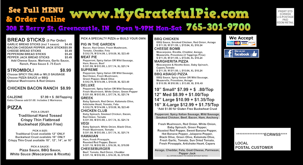Grateful Pie | 308 E Berry St, Greencastle, IN 46135, USA | Phone: (765) 301-9700
