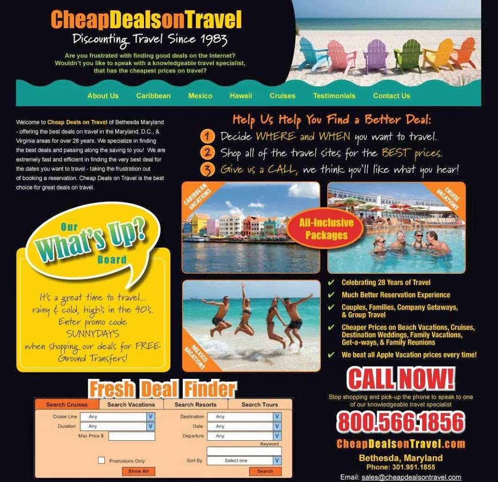 Cheap Deals On Travel | 17982 Old Georgetown Rd Suite 71A, Bethesda, MD 20814, USA | Phone: (301) 951-1855