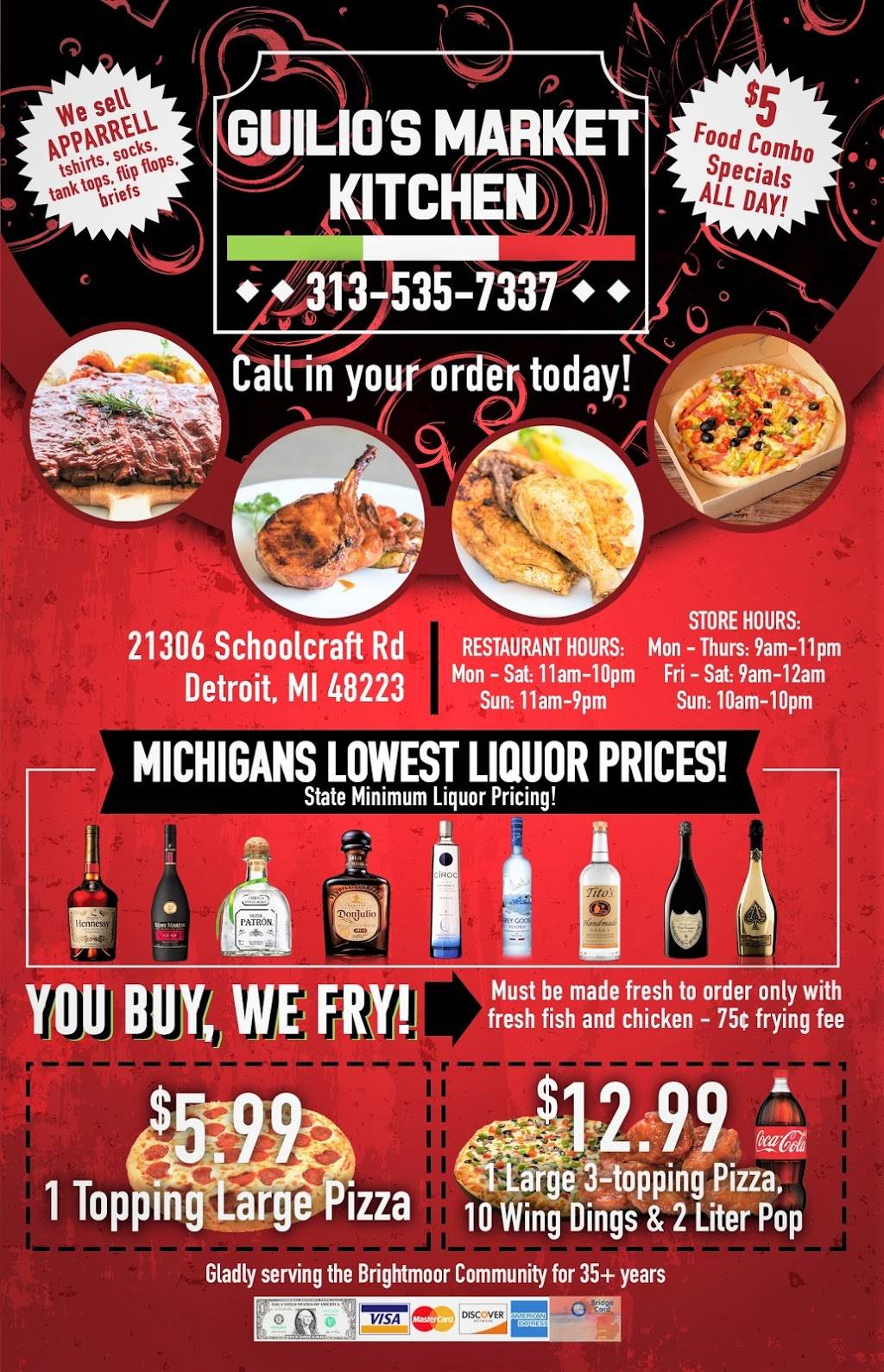 Guilios Market Pizza & Chicken | 21306 Schoolcraft Avenue, Detroit, MI 48223, USA | Phone: (313) 535-7337