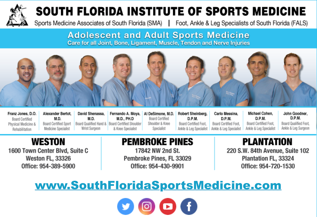 South Florida Institute of Sports Medicine | 1600 Town Center Blvd Suite C, Weston, FL 33326, USA | Phone: (954) 389-5900