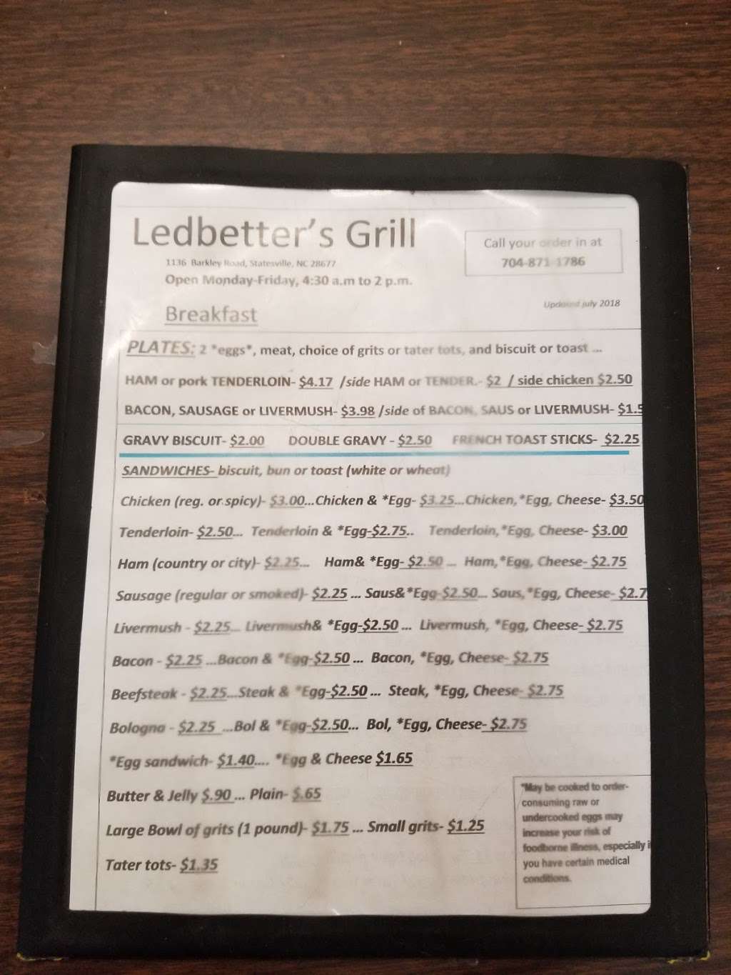 Ledbetters Grill | 1136 Barkley Rd N, Statesville, NC 28677, USA | Phone: (704) 871-1786