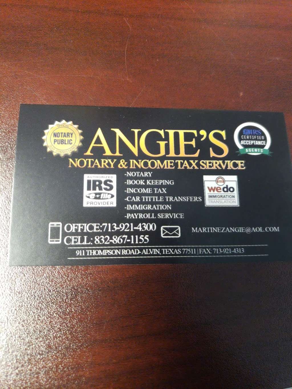 Angies Notary & Income Tax Multi-Service | 911 Thompson Rd, Alvin, TX 77511, USA | Phone: (713) 921-4300