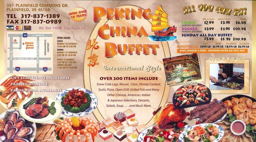 Peking China Buffet | 397 Plainfield Commons Dr, Plainfield, IN 46168, USA | Phone: (317) 837-1389
