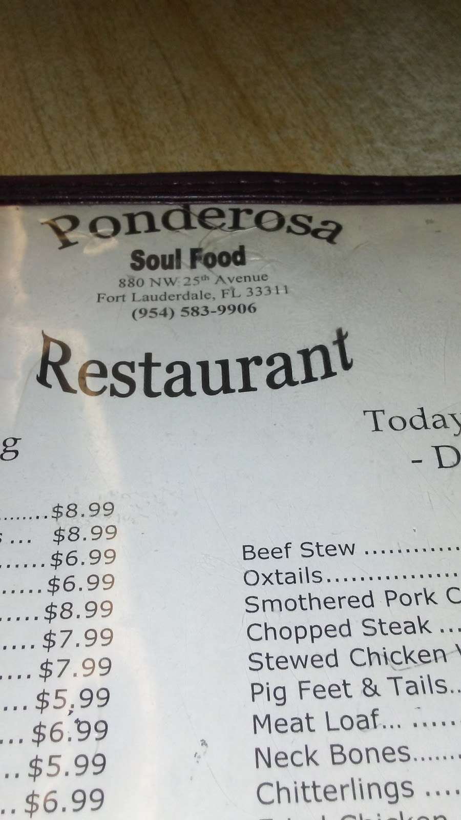 Ponderosa Soul Food Restaurant | 880 NW 25th Ave, Fort Lauderdale, FL 33311, USA | Phone: (954) 583-9906
