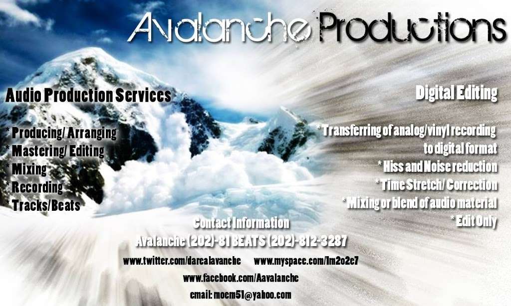 Avalanche Production Company | 5728 Cypress Creek Dr #101, Hyattsville, MD 20782, USA | Phone: (202) 812-3287