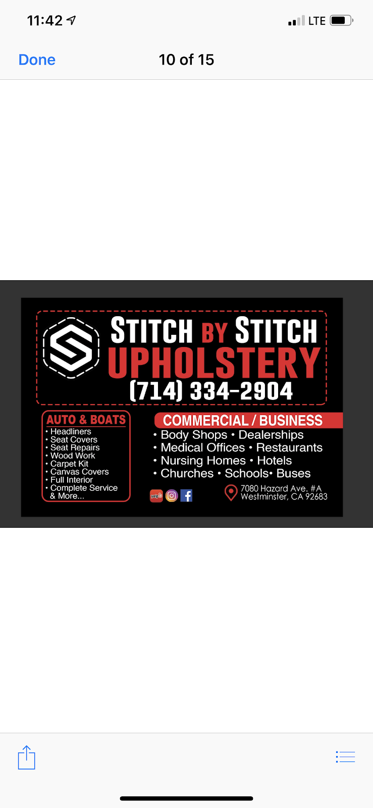 Stitch By Stitch Upholstery | 7080 Hazard Ave A, Westminster, CA 92683 | Phone: (714) 334-2904