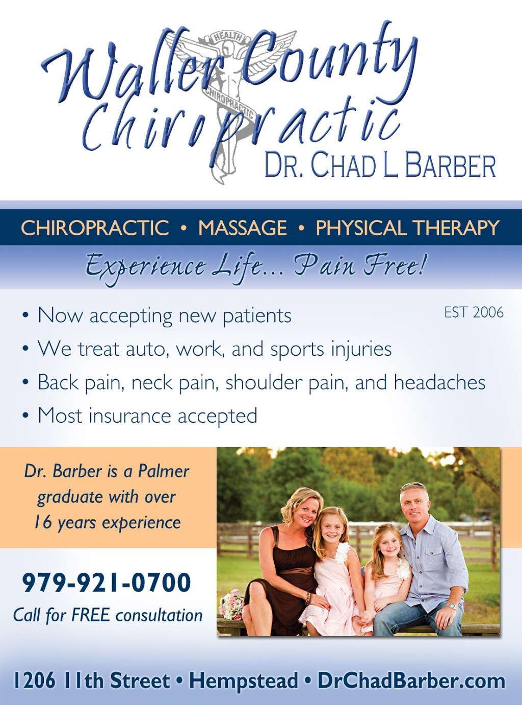 Waller County Chiropractic: Barber Chad DC | 1206 11th St #5260, Hempstead, TX 77445, USA | Phone: (979) 921-0700