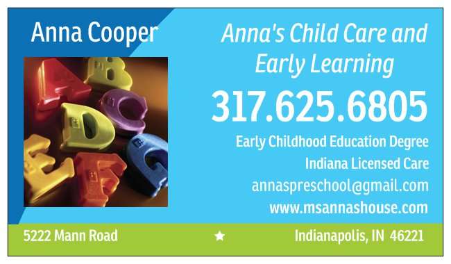 Annas Child Care and Early Learning | 5222 Mann Rd, Indianapolis, IN 46221, USA | Phone: (317) 625-6805