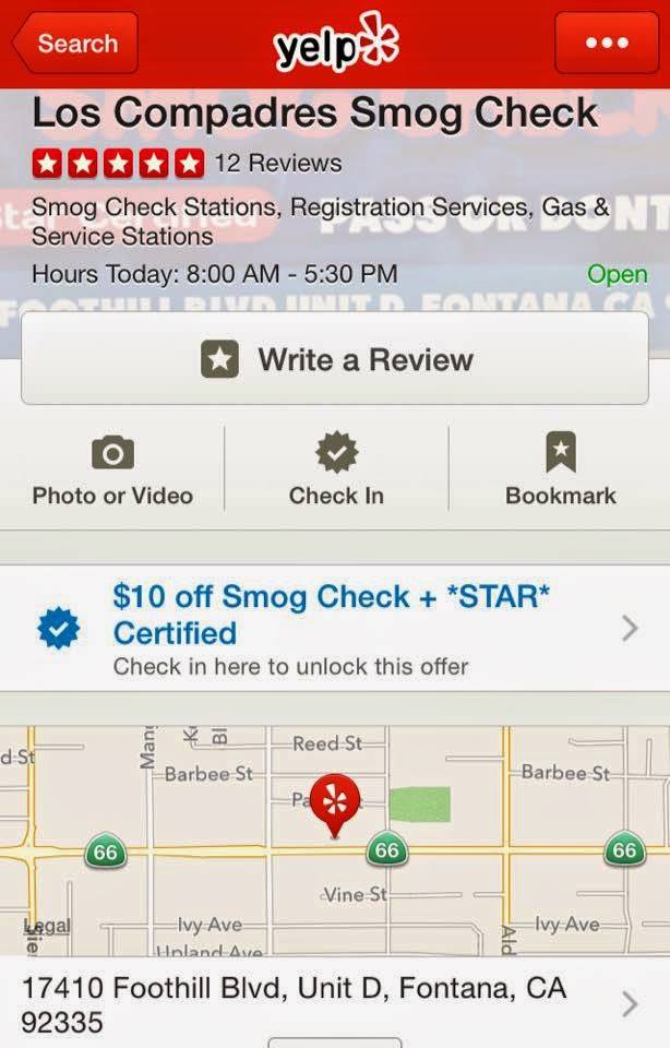 Los Compadres Smog Check STAR Certified | 17410 Foothill Blvd D, Fontana, CA 92335, USA | Phone: (909) 429-4444