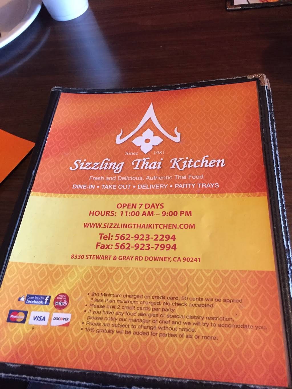 Sizzling Thai Kitchen | 5138, 8330 Stewart and Gray Rd, Downey, CA 90241, USA | Phone: (562) 923-2294