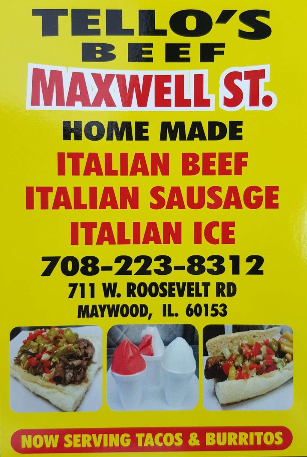 Maxwell St. Tellos Beef | 711 Roosevelt Rd, Maywood, IL 60153, USA | Phone: (708) 223-8312