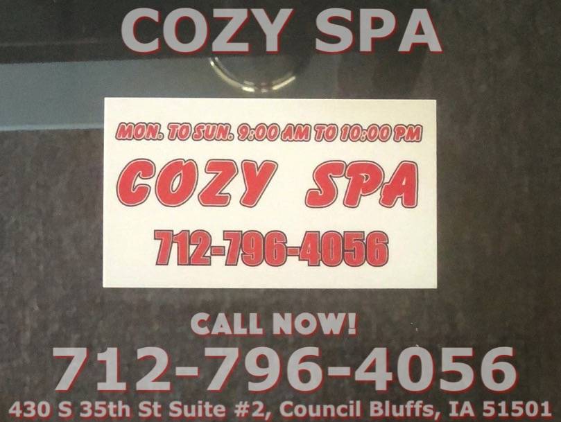 Cozy Spa | 430 S 35th St Suite #2, Council Bluffs, IA 51501, United States | Phone: (712) 796-4056