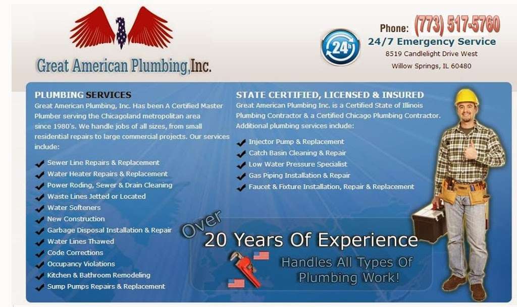 Great American Plumbing, Inc | 8519 Candlelight Dr W, Willow Springs, IL 60480 | Phone: (773) 517-5760