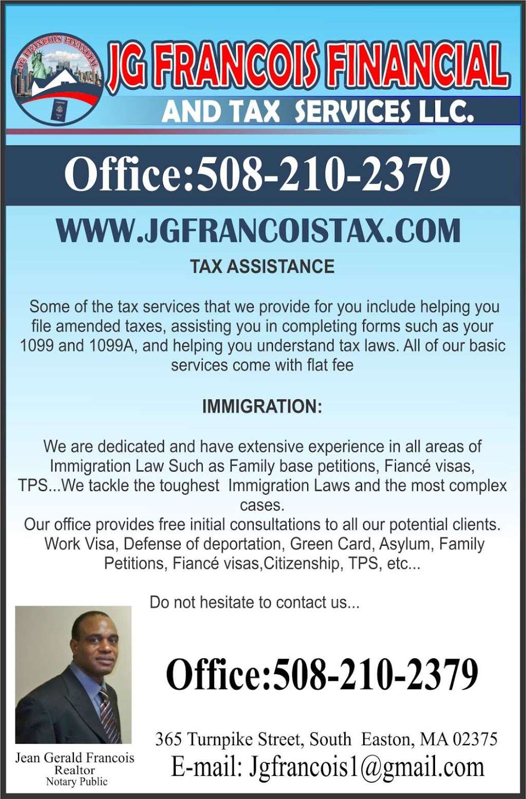 JG Francois Financial & Tax Services LLC | 917 Crescent St, Brockton, MA 02302, USA | Phone: (508) 577-2528