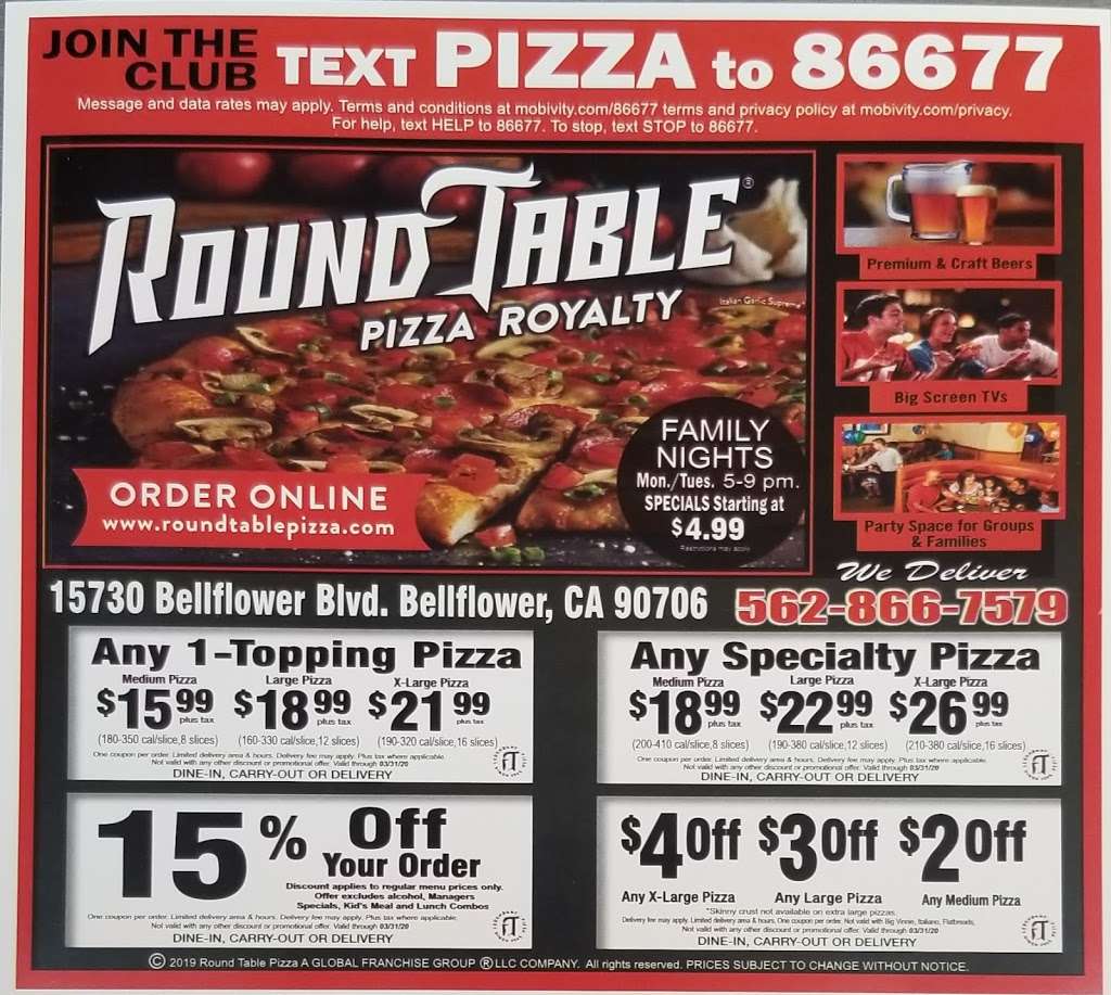 Amazing round table pizza lunch menu Round Table Pizza 15730 Bellflower Blvd Ca 90706 Usa