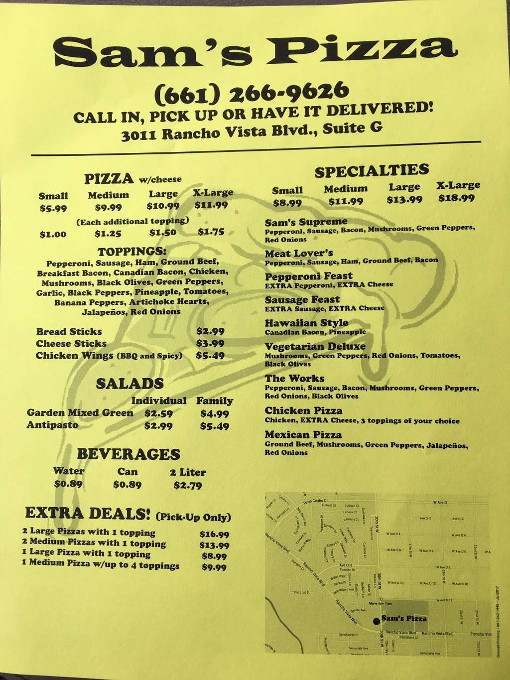 Sams Pizza | 3011 Rancho Vista Blvd, Palmdale, CA 93551, USA | Phone: (661) 266-9626