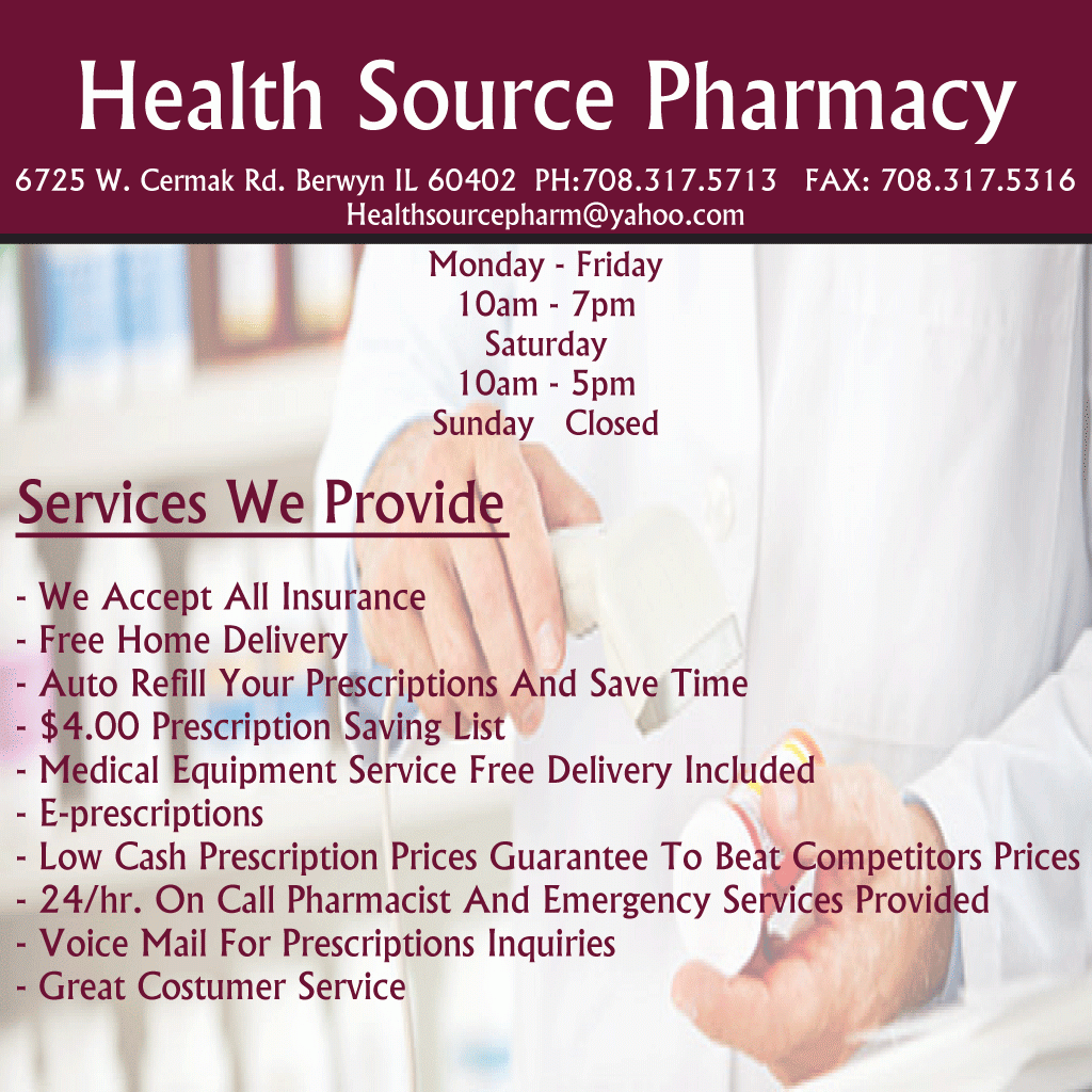 Health Source Pharmacy | 6723 W Cermak Rd, Berwyn, IL 60402, USA | Phone: (708) 317-5713