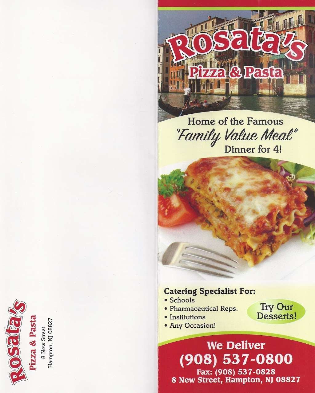 Rosatas Pizza & Pasta | 8 New St, Hampton, NJ 08827 | Phone: (908) 537-0800
