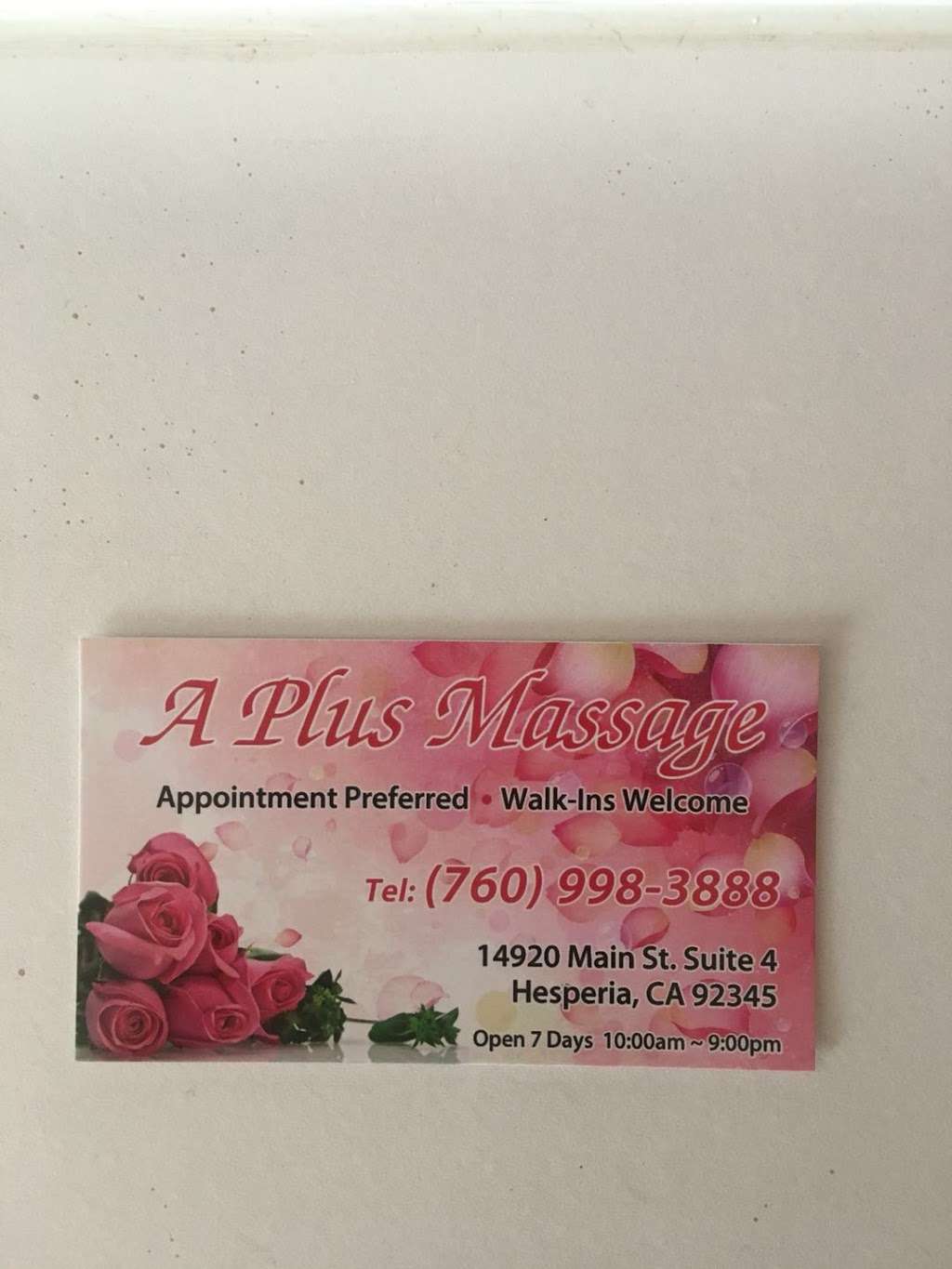 A Plus Massage | 14920 Main St ste 4, Hesperia, CA 92345, USA | Phone: (760) 998-3888