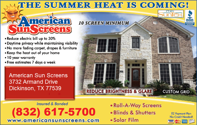 American Sun Screens | 3732 Armand Dr, Dickinson, TX 77539 | Phone: (832) 617-5700