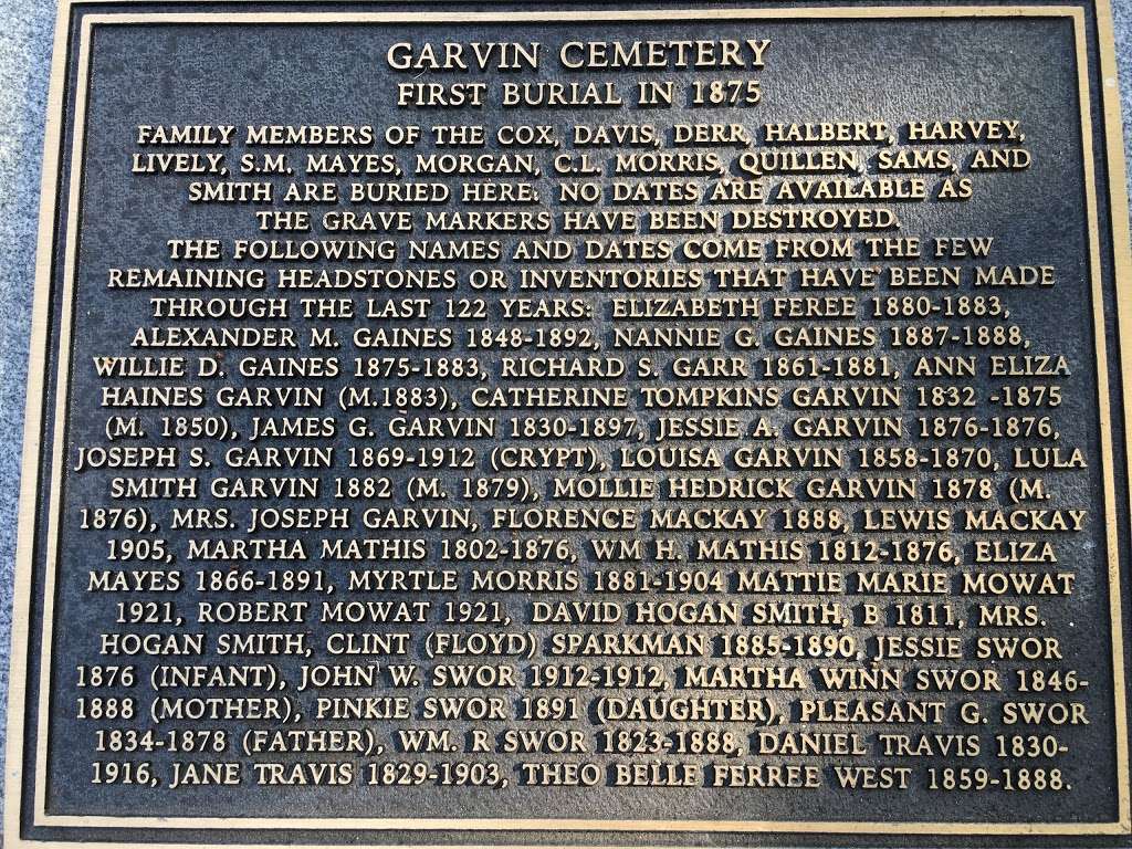 Garvin Memorial Cemetery | 4000 W Northwest Hwy, Dallas, TX 75220