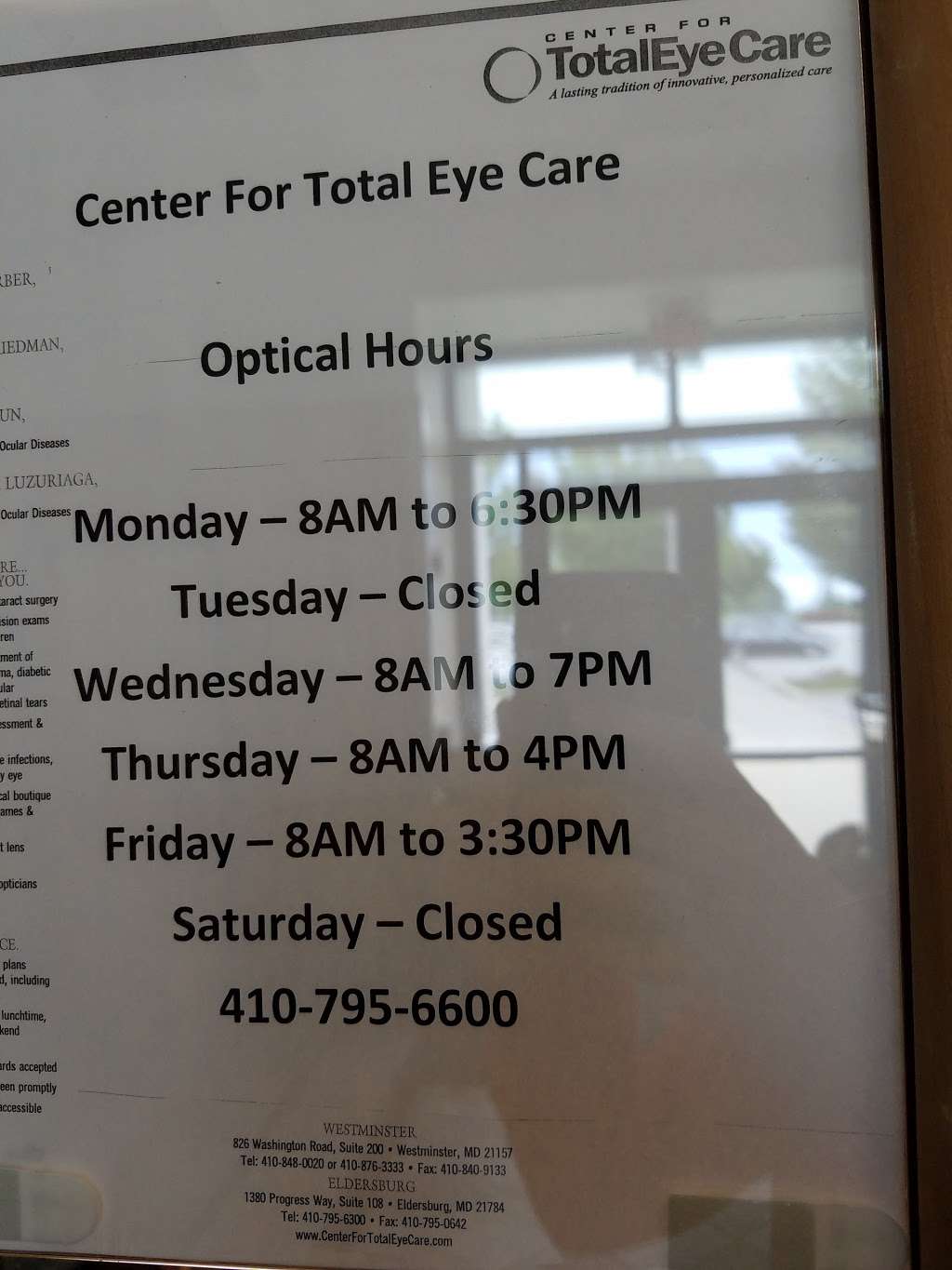 Center for Total Eye Care | 1380 Progress Way #108, Eldersburg, MD 21784, USA | Phone: (410) 795-6300