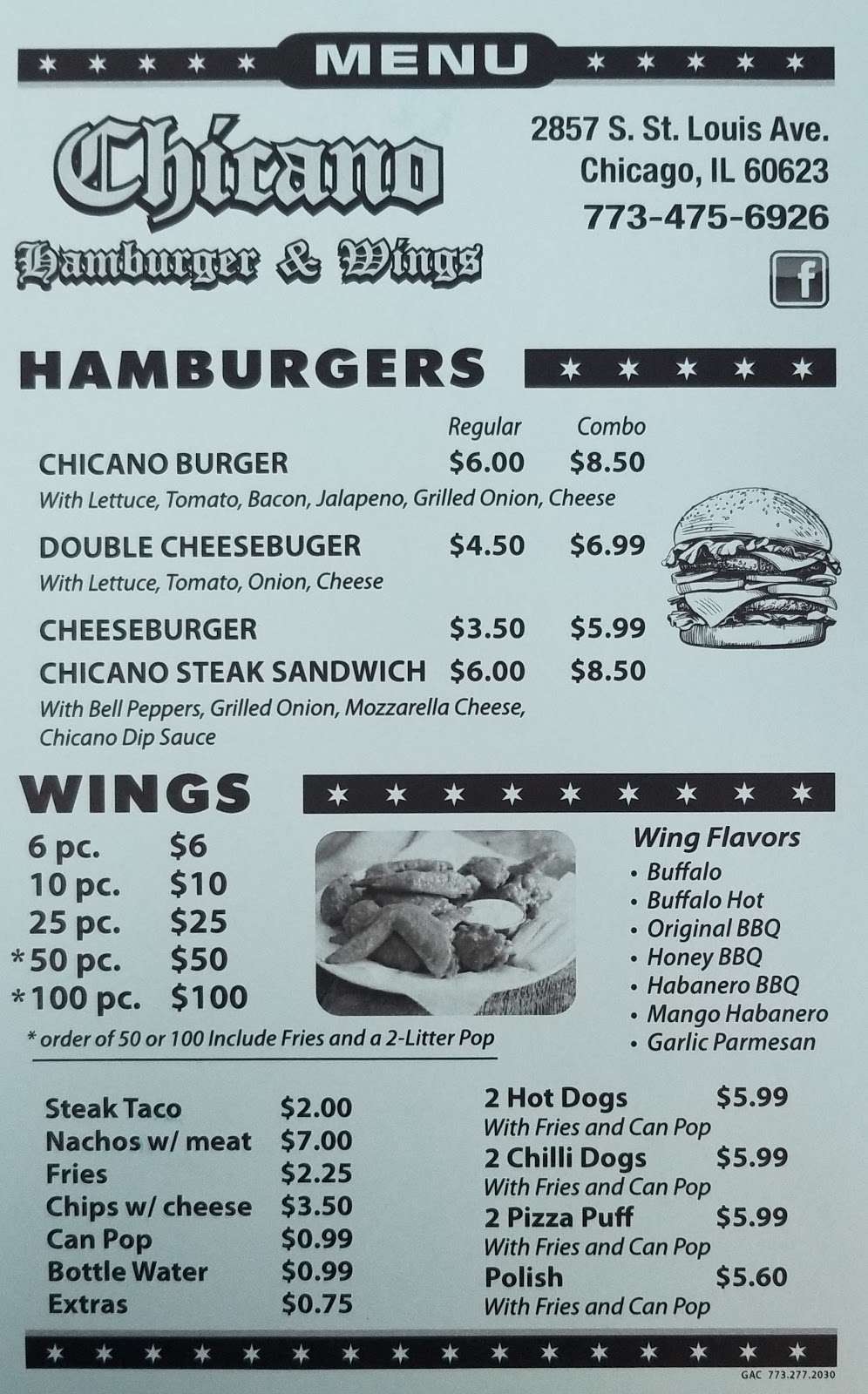 Chicano Hamburger and Wings | 2857 S St Louis Ave, Chicago, IL 60623 | Phone: (773) 475-6926