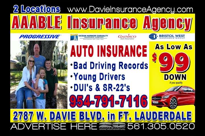 AAAble Insurance Agency | 2787 Davie Blvd, Fort Lauderdale, FL 33312, USA | Phone: (954) 587-7800